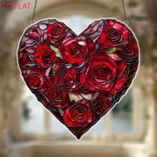 1pc 2D Acrylic Heart-Shaped Red Rose Light Catcher, Floral Wall Decor, Ideal Gift For Bedroom, Office And Home Decoration, Suitable For Anniversary, Valentine's Day, Mother's Day And Holidays