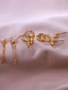 Bộ 8 khuyên tai ngọc trai mạ vàng 14K thời trang, đính đá Cubic Zirconia, không gây dị ứng, bộ khuyên tai nữ thích hợp để kết hợp, đeo hàng ngày, làm quà tặng trang sức ngày lễ - Vàng 8 cái - Xem 10