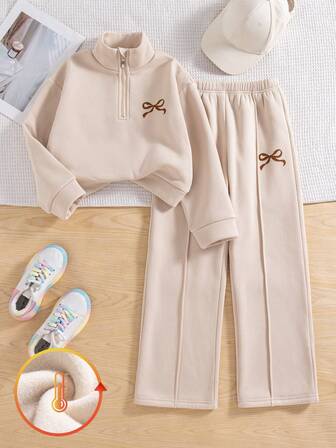 2 st. set med långärmad tröja och byxor för flickor, höst/vinter, fjärilstryck, nedhasad axel, rund halsringning