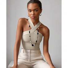 Noessla Layered Long Necklaces For Women Crystal Beaded Statement Necklace Sweater Silver Chain With Gifts Box Jewelry{Inchcolor_nameinch:Inch07-Blackgreyinch} - 07-黑灰色 - 查看 4
