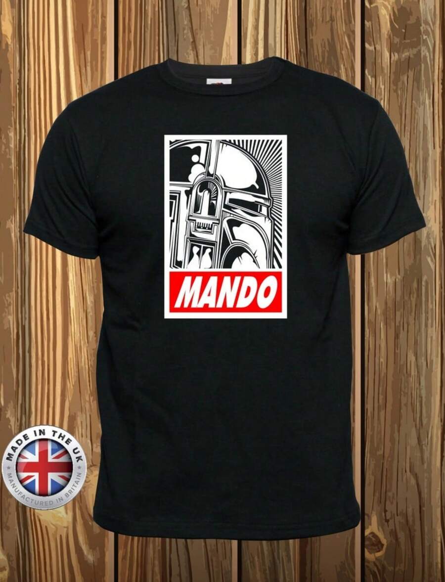 Boba Fett Mandalorian Bounty Hunter Style Hunt Black T Shirt, Unisex, Ladies Fitted A - 黑色 - 查看 1