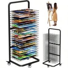 Garbuildman Heavy-Duty Art Drying Rack For Paintings Metal Drying Stand With 25 Removable Shelves Mobile Canvas Storage Rack With Lockable Wheels For Classrooms Art Studios Black - Black - View 1