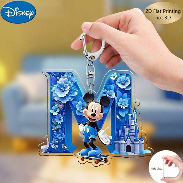 2D Flat, 1 Disney Mickey And Minnie Mouse Name/Initial (A-Z) Keychain - Castle And Blue Flower Design, Acrylic Letter Pendant - Ideal Birthday Gift For Women (Officially Licensed), 2D Flat, Women's Keychain, Glamour, Keychain, Ladies' Keychain, Keychain, Cute Keychain, Backpack Keychain, Cute Keychain