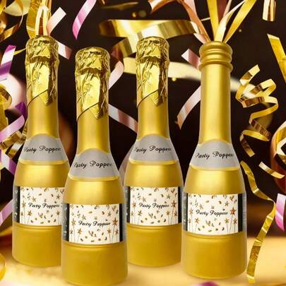 6个/3套/1个香槟纸屑发射器套装，无弹簧金箔纸屑发射器，派对氛围道具，适用于婚礼、生日、圣诞派对 | 生日派对必备
