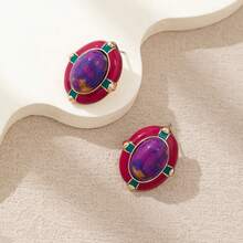 زوج من أقراط الأذن المرصعة بالمينا ذات التصميم الهندسي الأنيق والفيروز الاصطناعي، بطراز رجعي مناسب للنساء للارتداء في الحفلات والمناسبات والمناسبات اليومية