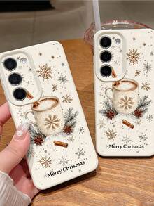 1pc Customized Name & Blessing Text Christmas Themed Cute Pattern Phone Case Cover - White - View 6