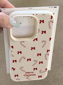 1 szt. spersonalizowanego etui na telefon z motywem świątecznym z czerwoną kokardą i paskami w kształcie laski cukrowej, kompatybilne z modelami 17 Pro Max/17 Air/15 Pro Max/16 E/14 Plus/13/12/11, S24/20 Ultra/A52S/A53/A05S, Note 13 Pro Plus/12 Pro Plus/9, wykonane z TPU, spersonalizowane, najlepszy prezent dla przyjaciół i rodziny na święta Bożego Narodzenia