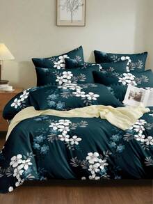 2/3-teiliges Set Botanisches Jasminblumen Muster Bettbezug Set ohne Füllung, atmungsaktiv, superweich für alle Jahreszeiten (1 Stück*Bettbezug + 1/2 Stücke*Kissenbezug, ohne Kopfkissenfüllung), weiches zweifarbiges Design Bettwäsche Set, ideal für Schlafzimmer, Gästezimmer, Studentenwohnheim, 1 Stück Bettbezug mit 1/2 Stücke Kissenbezug (ohne Füllung), maschinenwaschbar, Größe M, King, Queen, Full, Twin