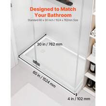 Shower Pan, 60″ L X 30″ W Single Threshold Shower Base, Rectangle Acrylic & PVC Showering Base In White, Slip-Resistant Showering Pan Bases With Drain & Cover For Bathroom, Left Drain Location - 60″ L X 30″ W Left Drain Location - View 2