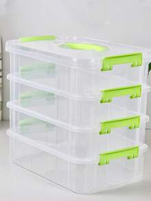 4-Layer Stackable Clear Plastic Storage Box With Green Buckle - Waterproof, Large Capacity, Suitable For Home And Office - Portable, Can Be Used As Food Container Or For Storing Toys, Crafts, Desktop And Drawer Items, Ideal For Home Organization - Multicolor - View 3