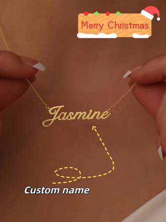 1pc Customizable Simple And Fashionable Name Necklace, Stainless Steel Jewelry, Gold Necklace And Silver Necklace, Elegant Name Necklace, Name Necklace, Customized Necklace, Charm Necklace, Women's Jewelry, Men's/Women's Necklace, Year-Round Gift For Friends And Family, Personalized Gift, Women's Exquisite Necklace, Customizable Name Necklace, Birthday Gift, Anniversary Gift, Christmas Gift, Etc.