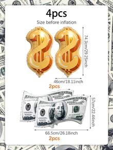 4 Stücke Geldschein Ballon Set, beinhaltet Dollarschein und Dollarsymbol Folienballons, für Geburtstagsdeko, Geld-Themen Party, Casino Party, FUN Geld-Themen Party, Bank Innenraum Hintergrund Deko Ballons, Themen Party Dekoration