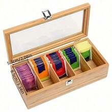 1pc Bamboo Tea Bag Storage Box - Multifunctional Tea Cabinet With Shelves For Coffee And Tea Bags, Desktop Organizer Display Box