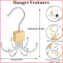 4pcs High Capacity Multi-Purpose Belt Hook,360°Rotating 6-Claw Hook Belt Rack Wardrobe Organizer, Used For Belts, Bras, Tank Tops, Ties, Scarves, Stainless Steel Hooks, Fashionable Wardrobe Organizer, Space-Saving Wardrobe Organizer - 4 miếng - Xem 3