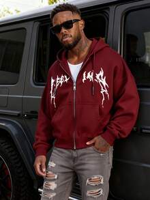 Modcrash Men Vintage Washed Zip Up Hoodie, Loose Fit Oversized Sweatshirt With Metal Zipper Reinforced Seams, Streetwear Campus Hooded Jacket Sports Fall/Autumn/Winter - Red - View 5
