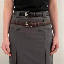 Solid Color Women's Casual Belt, Slim Design, Simple And Fashionable, Suitable For Jeans, Pants, Skirts, Etc., Summer, Autumn, School, Festivals  Plain    Casual    Polyurethane(PU)    Buckle - Cà phê - Xem 3