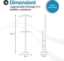Tomaino - AMBROGIO Servo Muto da Camera da Letto in Legno di Faggio - Multifunzionale Salvaspazio per Abiti e Accessori da Camera da Letto - Bianco