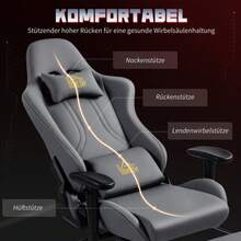 HOMCOM Ergonomic Gaming Chair With 3D Armrests, Adjustable Rolling Desk Chair With Lumbar Support, Gray (On Site) - 1 - View 3