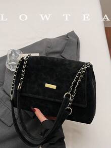 low tea 1个低茶色纯色PU皮革单肩包，女士复古时尚方形手提包，顶部提手设计，翻盖磁扣，可拆卸可调节肩带，适合旅行、购物、约会、女士礼物，也适合通勤、户外活动、旅行、徒步等场合。 - 黑色 - 查看 6