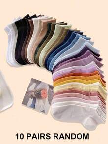 10 双随机女士简约糖果渐变色运动中筒袜，返校青少年跑步徒步训练袜，旅行露营袜节日生日礼物
