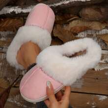 Women's Non-Slip Mute Floor Slippers - Solid Color With Plush Lining - 6652 Hồng - Xem 4