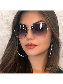 Fashion Rimless Women's  Y2K Gradient Color Cut Lenses Retro Hollow Metal Frame Women's Travel Vacation - 漸變灰色 - 查看 10