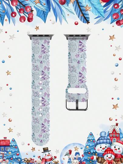 1 pieza Brazalete elástico suave y transpirable con árbol de Navidad brillante de color púrpura y azul, compatible con relojes inteligentes , Garmin, Honor de 38mm, 40mm, 41mm, 45mm, 44mm, 42mm, 49mm, correa de reloj de silicona de colores variados de moda casual para Apple Watch Ultra Series