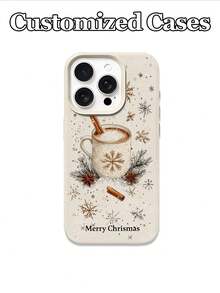 1pc Customized Name & Blessing Text Christmas Themed Cute Pattern Phone Case Cover - White - View 5