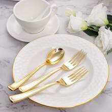 6/10/25/50件套金/银加厚餐具套装 - 优雅餐具，适合生日派对、野餐、宴会、婚礼、节日、毕业典礼、家庭聚会及各种派对。 - 金色 - 查看 3