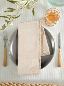 EstiloTendenciaServilletas De Tela De AlgodóN De Gran TamañO De 20 X 20 Pulgadas, Lino De AlgodóN Con Encaje Y Esquinas Ingletadas, Ideales Para Eventos Y Uso Regular, Juego De 4 Unidades, Color NaturalCalidad PremiumVersióN Mejorada - 1 - Ver 4