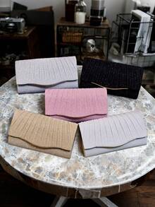 Bolso de mano con lentejuelas elegante - Correa de cadena dorada (uso cruzado/hombro), bordes con ribete metálico | Diseño fruncido, bolso de noche ligero para mujeres | 5 colores | Perfecto para bodas y bailes de graduación