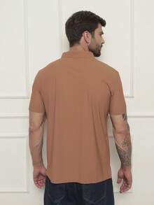 Men's Polo Shirt In Polyamide, Cool Fabric, Elastic, Style And Quality - 駝色 - 查看 5
