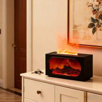 Fireplace Aroma Diffuser With Flame Ambient Light, Waterless Power-Off Protection, Fine & Large Mist Output, Quiet Humidification - Suitable For Multi-Scenario Use: Home, Desktop & Office