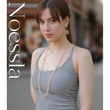 Noessla Layered Long Necklaces For Women Crystal Beaded Statement Necklace Sweater Silver Chain With Gifts Box Jewelry{Inchcolor_nameinch:Inch34-Rosegoldinch} - 34-玫瑰金 - 查看 6