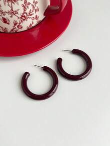 Minimalist Cuff Hoop Earrings - Olive Green - View 5