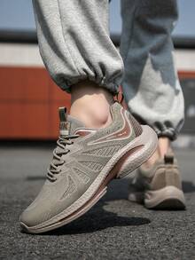 2025 New Style Men's Casual Sports Shoes, Low-Top Front Lace-Up Mesh Thick-Soled Running Shoes, Color-Blocking Shock-Absorbing Comfortable Outdoor Walking Shoes, Fashionable Sports Shoes For Daily Commuting - Nâu nhạt - Xem 7