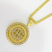 1pc Alloy Pendant Necklace With Rhinestone Encrusted Large Gold Coin Pendant And Shiny Thick Purple Chain, Punk Rock Rapper Hip Hop Jewelry For Men - Silver - View 26