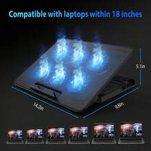 Laptop Cooling Pad, Laptop Cooler With 6 Quiet Fans For 12-17 Inch Notebook Gaming Fan Stable Stand, 5 Height & Wind Speed Adjustable, 2 USB Port & Phone Holder (Black) - 黑色 - 查看 4