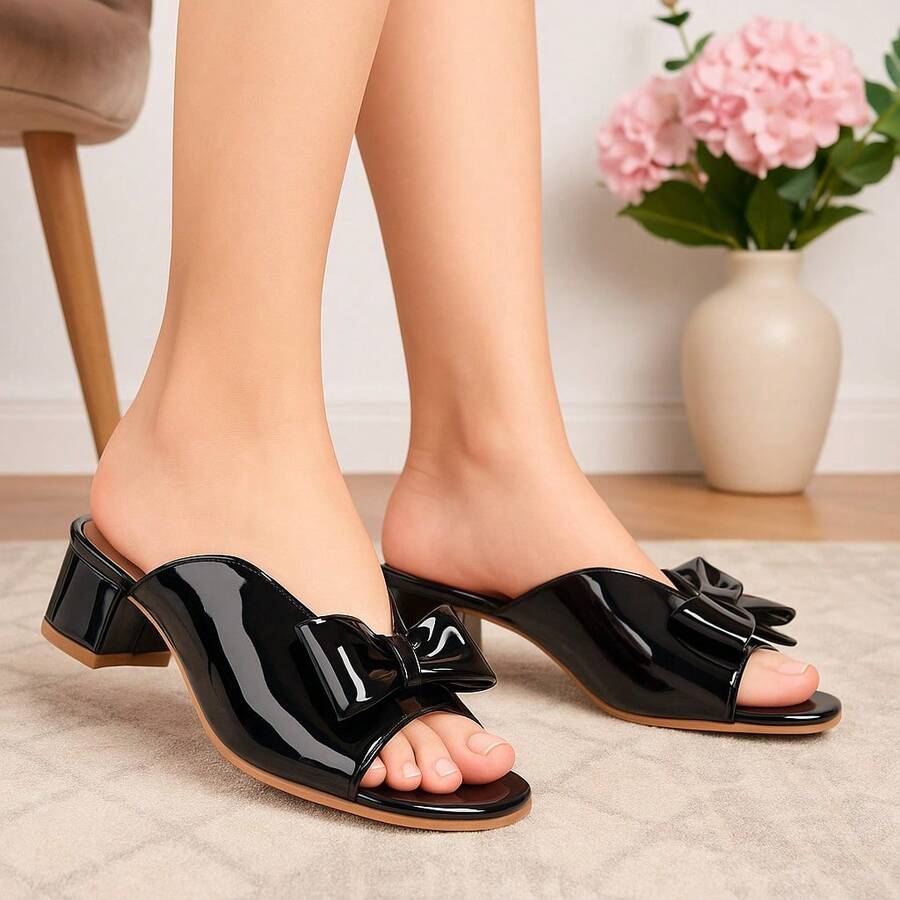 Women's Clog With Block Heel, Low, Comfortable, Evangelical, Summer Style, Round Toe, Comfortable - 黑色 - 查看 1