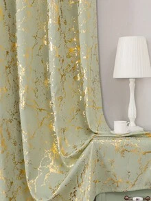 1片装遮光窗帘，金色箔印大理石纹，隔热遮光，卧室隔音，浅绿色 - 薄荷綠 - 查看 23