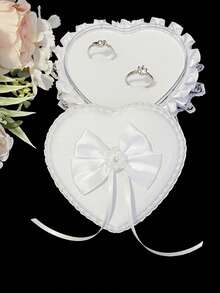 三件套婚礼配饰：白色缎面蕾丝蝴蝶结花篮+戒指枕+吊袜带，优雅装饰新娘和花童婚礼仪式 - 彩色 - 查看 6