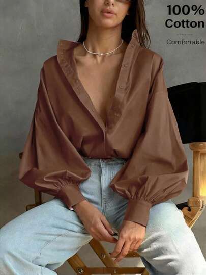 Blusa de verano profesional para mujer | Blusa de lino francés retro con mangas abullonadas | Blusa casual y elegante 2025, adecuada para ceremonias de graduación y trabajo | Blusa con botones y hombros caídos transpirable | Blusa de verano de moda para mujer