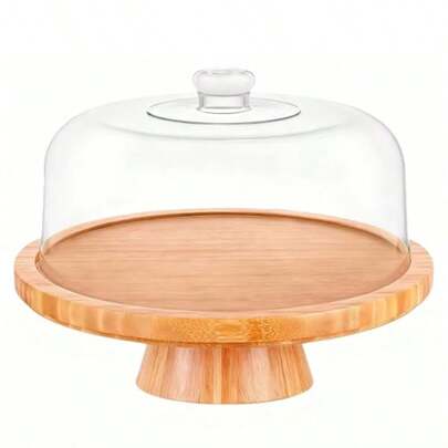 Wooden Dessert Tray Premium Dessert Presentation Stand Cake Display Rack With Clear Cover Sturdy Base 12" Display Tray For Wedding Or Party Decor