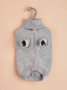 1 pièce Vêtements pour animaux de compagnie Automne/Hiver Tricoté Élastique Design de col retourné Couleur unie Mignon Pompon de lapin Petit chien Chat Pull - Gris - Voir 6