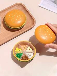 1pc Hamburger Shaped Portable Pill Case, Compact And Easy To Carry, Suitable For Work, Outings And Travel To Keep Your Personal Medications Organized And Stylish
