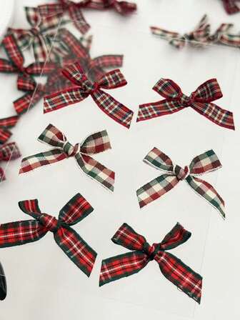 Christmas Style Red And Green Checkered Ribbon Bow Clothing, Children's Skirts, Socks Decoration, Clothing Accessories, Underwear Accessories, Toy Decoration Ribbons, Bow DIY Hair Clip, Women's Side Hair Clip, Bangs Clip, Cute Girl Clip, Simple Hair Clip Headwear