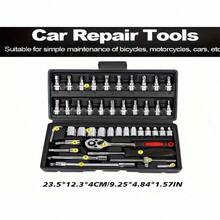 46pcs Chrome Vanadium Steel Socket Wrench Set, Universal Auto Repair Tool Kit With Ratchet And Extension Bar, Durable Tool Box Combo - Multicolor - View 4