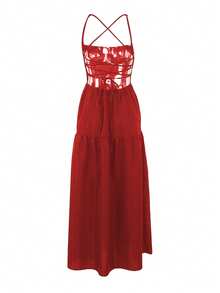 Onicee Women's Fashionable, Sexy And Elegant Backless A-Line Slip Dress, Autumn - Merah - View 2