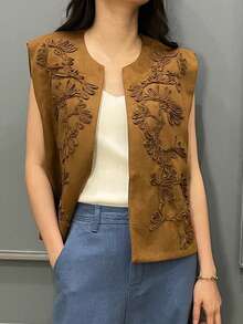 Áo khoác gile da lộn nữ Wildy Western Wear, áo sơ mi gile không tay màu nâu phong cách thường ngày dành cho nữ, trang phục mùa hè. - màu nâu - Xem 11