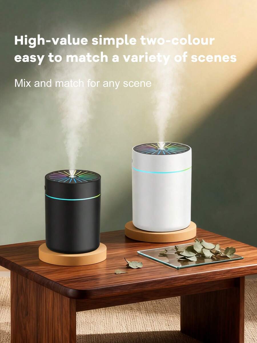 [Home Decor]1pc 180ml Small Cold Mist Humidifier, Romantic Colorful Atmosphere Night Light, Mini Car Aromatherapy Humidifier. Quiet Operation, Timer Auto Shut-Off Function, 2 Working Modes. Compatible With Essential Oils (6 Scents Available). This Set Includes 1 Humidifier And 1 Bottle Of Essential Oil. Perfect For Car, Office, Bedroom, Living Room, Air-Conditioned Room, Study And Computer Room, This USB Powered Air Freshener (Requires Plug-In Use) Provides Air Humidification And Moisturizing, Creating A Comfortable Environment For You. - Black and White - View 1